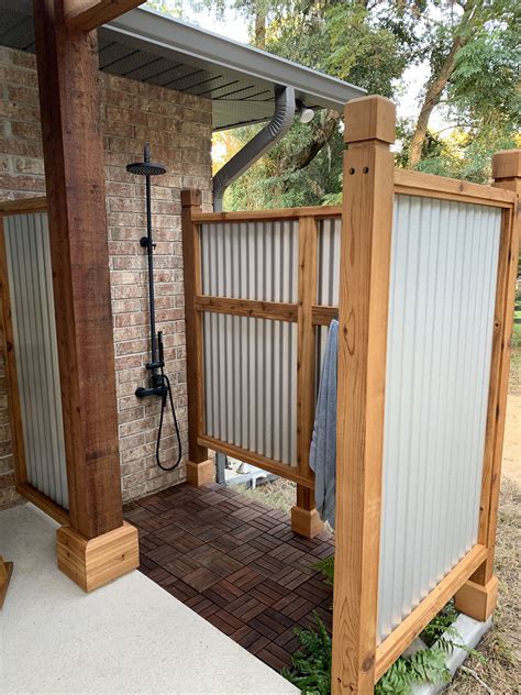 outdoor shower corrugated metal enclosure|diy outdoor shower kits.